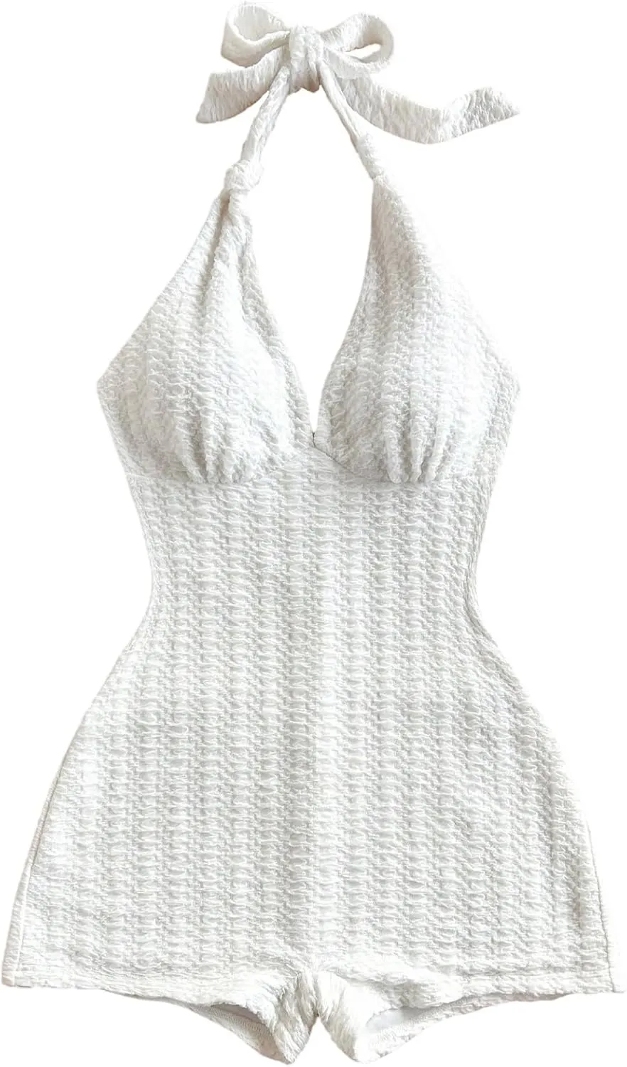 MakeMeChic Women's Halter Short Rompers Summer One Piece Jumpsuits Backless Shapewear