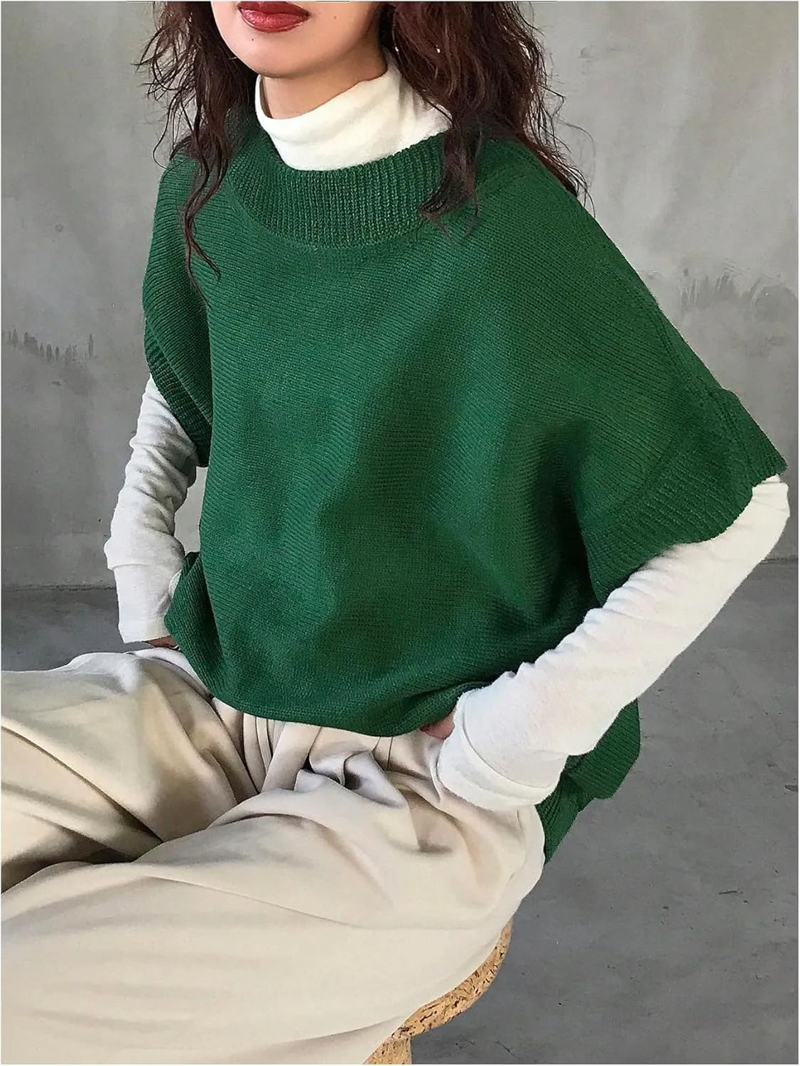 MakeMeChic Women's Oversized Sweater Vest Crew Neck Sleeveless Plain Knitted Top