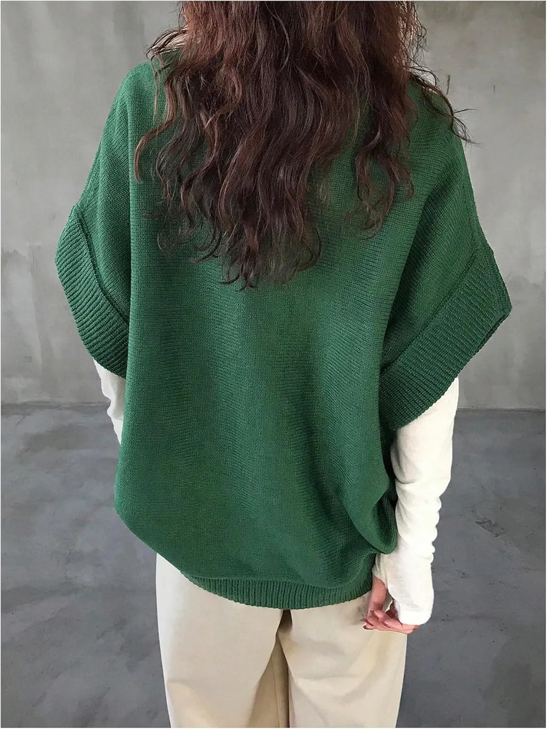 MakeMeChic Women's Oversized Sweater Vest Crew Neck Sleeveless Plain Knitted Top