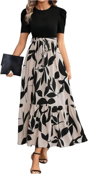 Maxi Dresses for Women 2025 Elegant Summer Puff Sleeve Flowy Floral Long Dress Casual Comfy Beach Party Sundresses