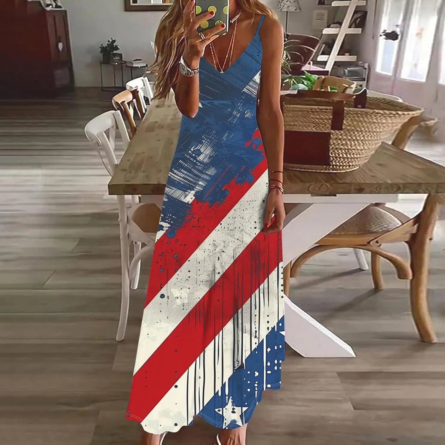 Maxi Dresses for Women 2025 Summer Eyelet Dress Spaghetti Strap Sleeveless Dress Casual V Neck Sundress Boho Dresses
