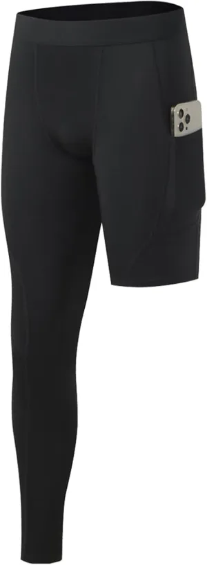 Mens One Leg Compression Pants Full Length Tight Basketball 1/2 Single Leg Long Pant Base Layer Leggings Underwear