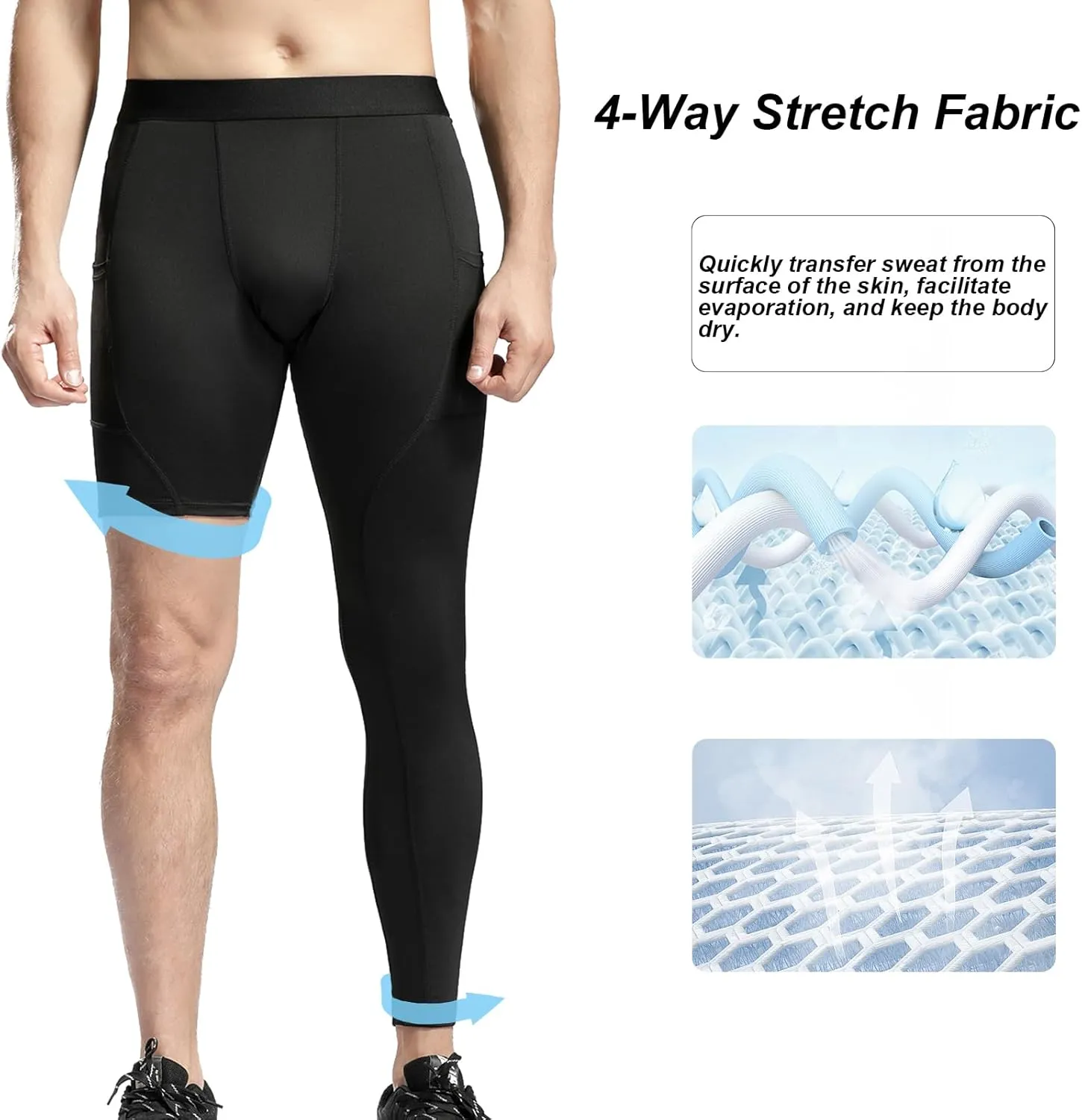 Mens One Leg Compression Pants Full Length Tight Basketball 1/2 Single Leg Long Pant Base Layer Leggings Underwear