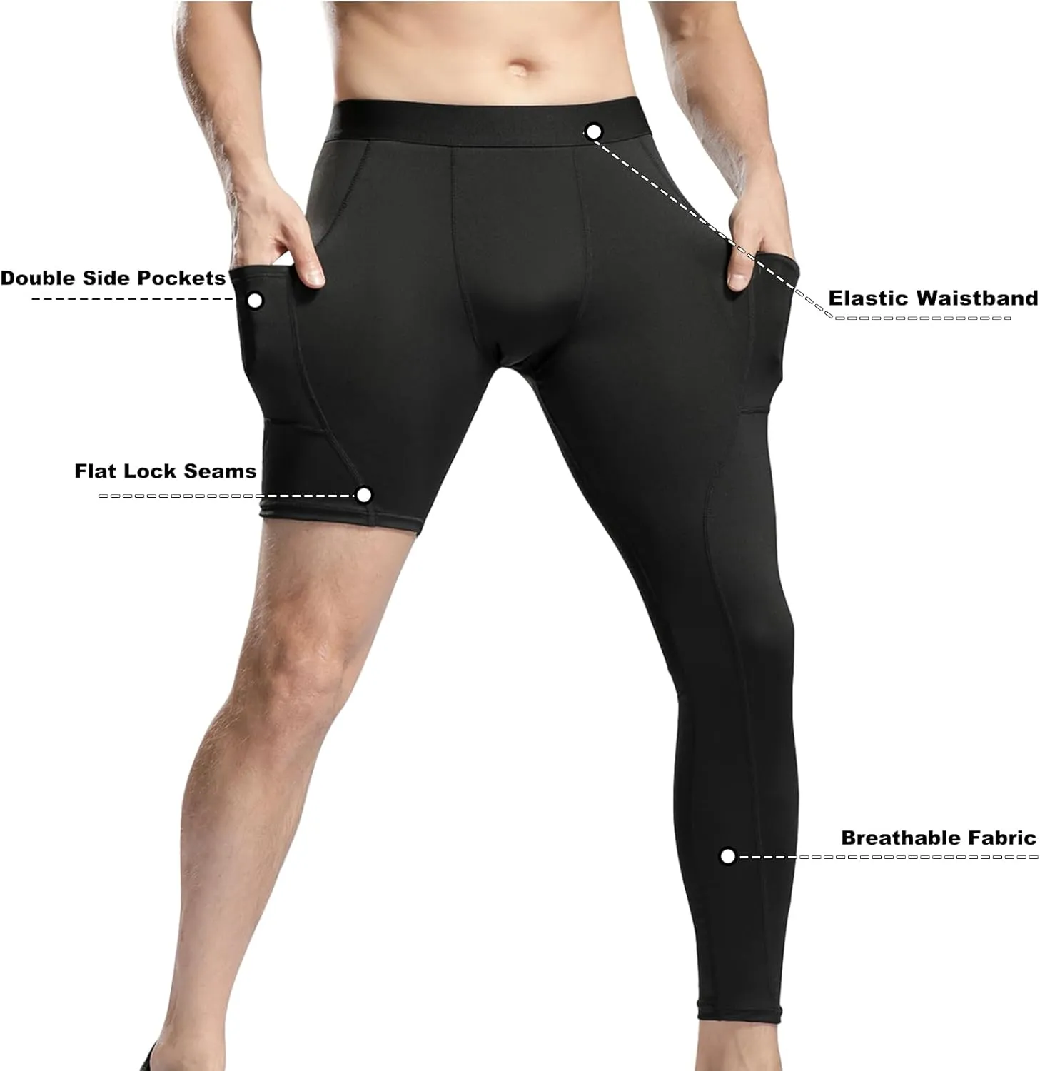 Mens One Leg Compression Pants Full Length Tight Basketball 1/2 Single Leg Long Pant Base Layer Leggings Underwear