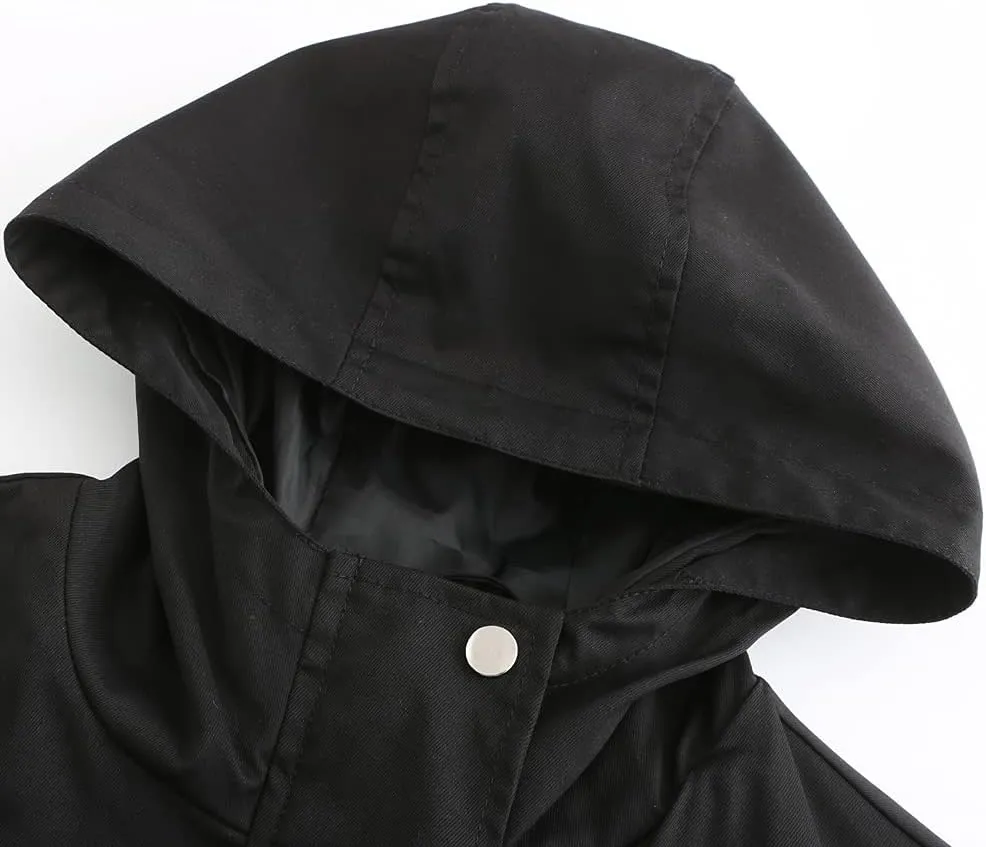 Meufam Women's Mid-Length Rain Jacket Waterproof Lightweight Outdoor Trench Raincoat with Hood