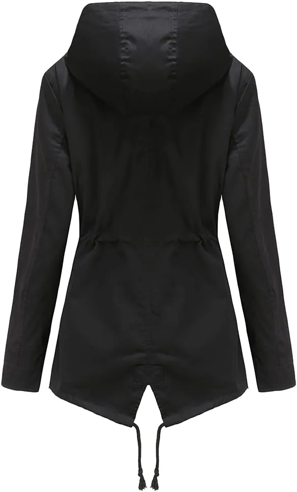 Meufam Women's Mid-Length Rain Jacket Waterproof Lightweight Outdoor Trench Raincoat with Hood