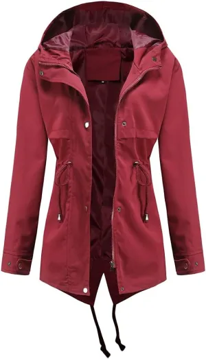 Meufam Women's Mid-Length Rain Jacket Waterproof Lightweight Outdoor Trench Raincoat with Hood