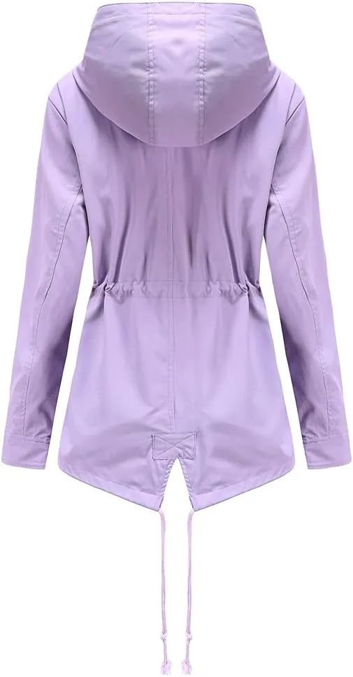 Meufam Women's Mid-Length Rain Jacket Waterproof Lightweight Outdoor Trench Raincoat with Hood