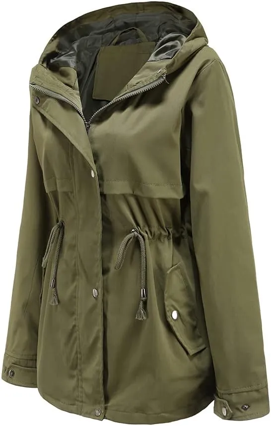 Meufam Women's Mid-Length Rain Jacket Waterproof Lightweight Outdoor Trench Raincoat with Hood