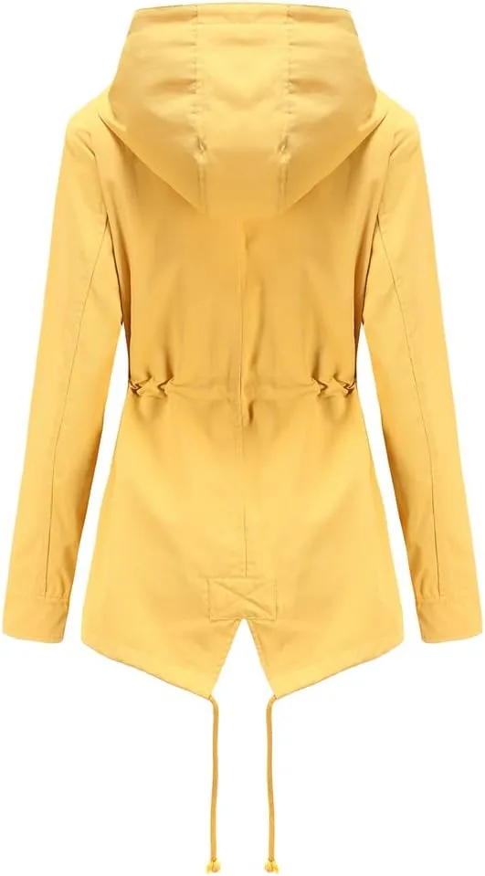 Meufam Women's Mid-Length Rain Jacket Waterproof Lightweight Outdoor Trench Raincoat with Hood