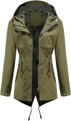 Meufam Women's Mid-Length Rain Jacket Waterproof Lightweight Outdoor Trench Raincoat with Hood