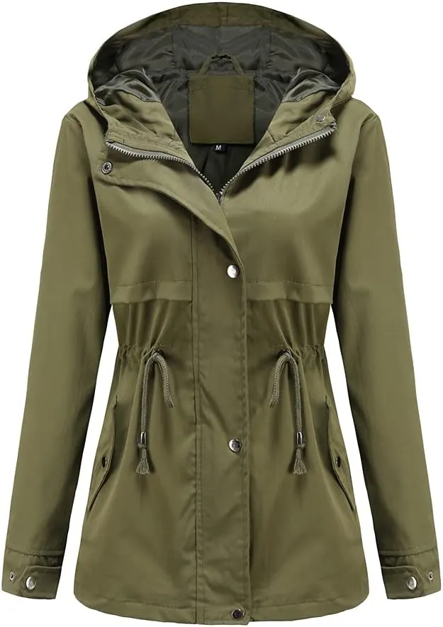 Meufam Women's Mid-Length Rain Jacket Waterproof Lightweight Outdoor Trench Raincoat with Hood