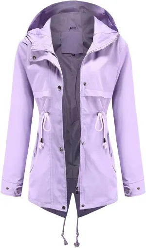 Meufam Women's Mid-Length Rain Jacket Waterproof Lightweight Outdoor Trench Raincoat with Hood