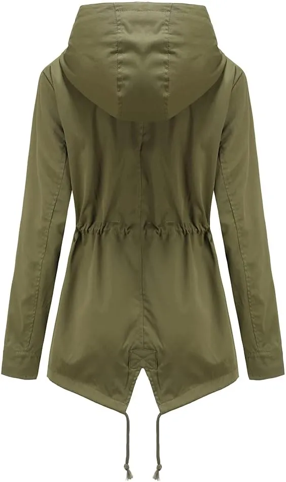 Meufam Women's Mid-Length Rain Jacket Waterproof Lightweight Outdoor Trench Raincoat with Hood