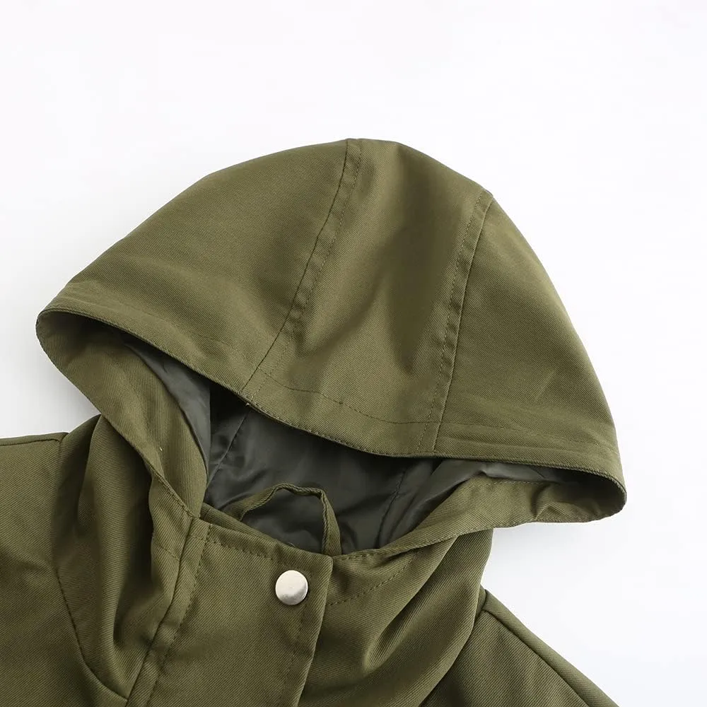 Meufam Women's Mid-Length Rain Jacket Waterproof Lightweight Outdoor Trench Raincoat with Hood