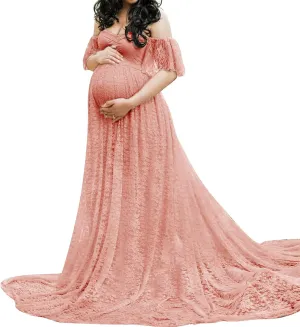 MINGXIN Maternity Photography Dress Off Shoulder Pregnancy Photoshoot Props for Baby Shower Long Maxi Dresses Chiffon Gown