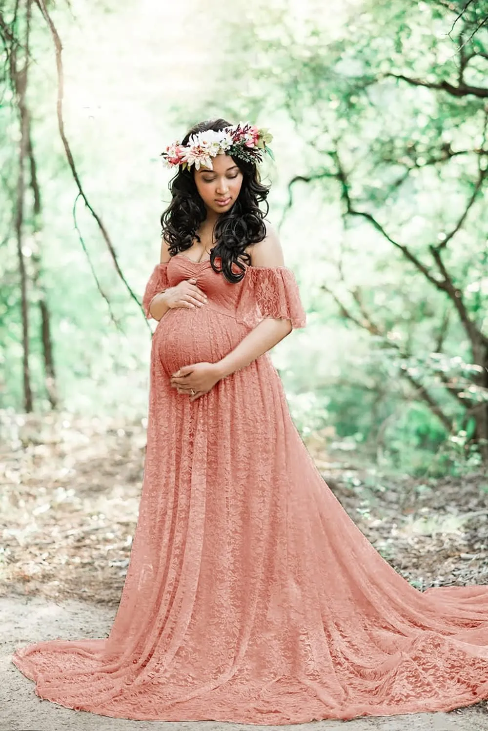 MINGXIN Maternity Photography Dress Off Shoulder Pregnancy Photoshoot Props for Baby Shower Long Maxi Dresses Chiffon Gown