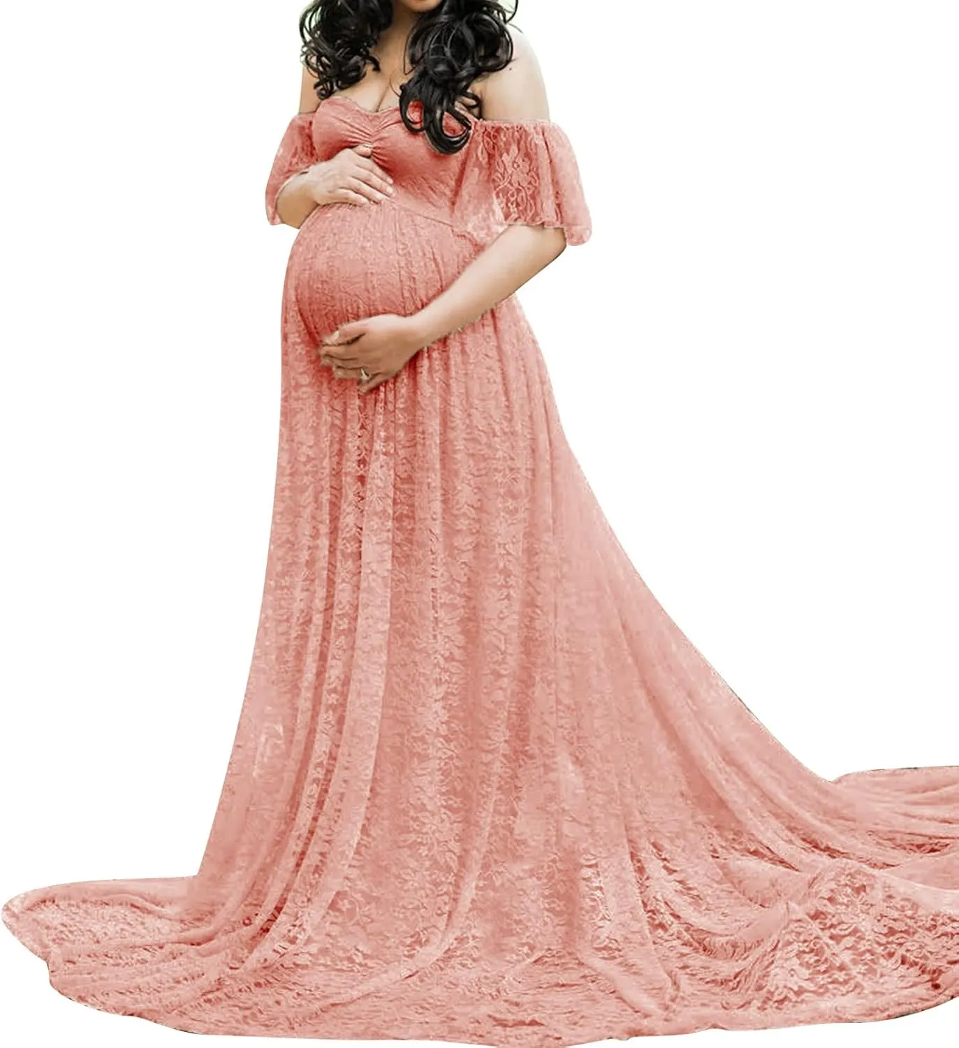 MINGXIN Maternity Photography Dress Off Shoulder Pregnancy Photoshoot Props for Baby Shower Long Maxi Dresses Chiffon Gown