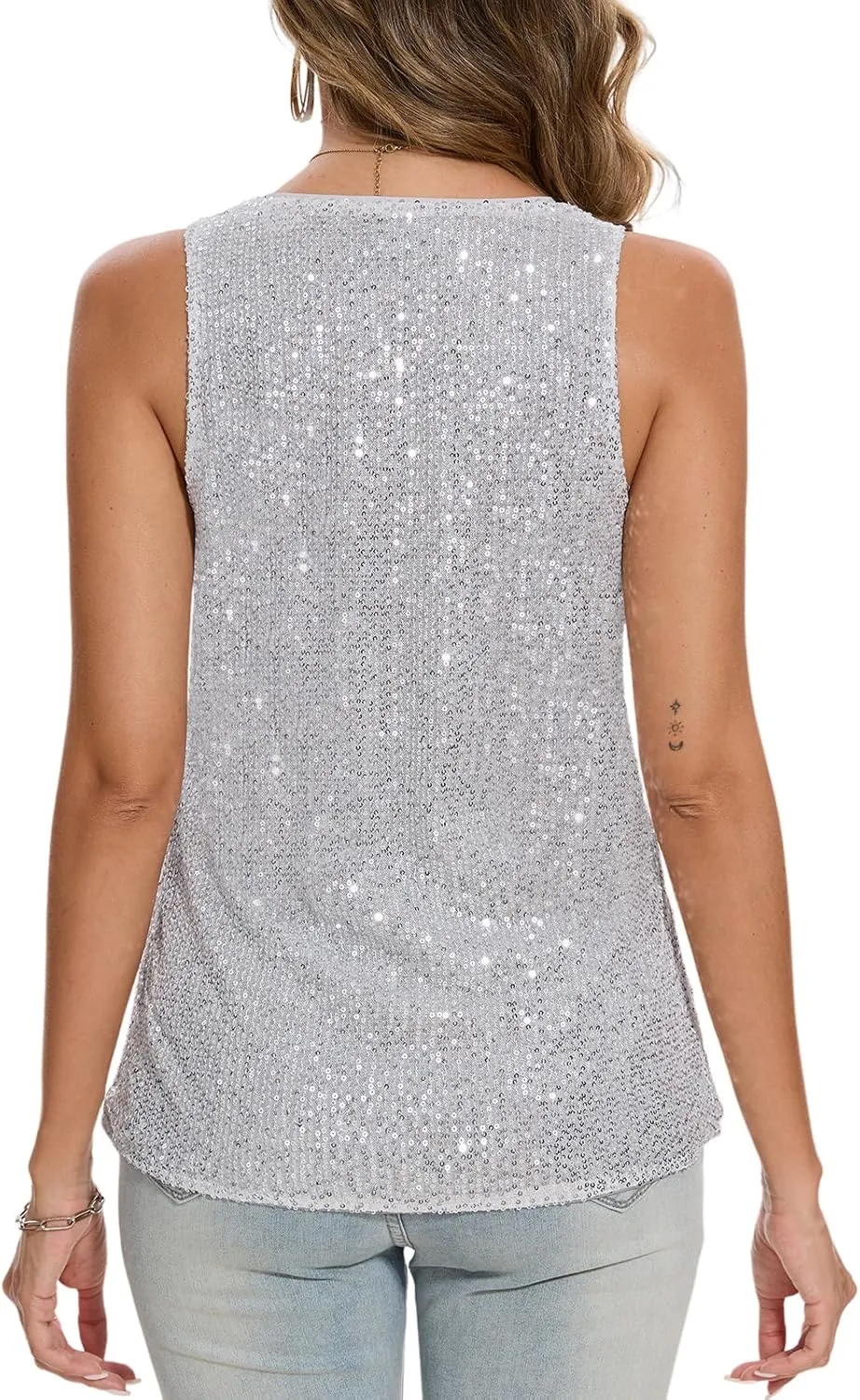 MINTLIMIT Womens Full Sequin Tank Tops Glitter Club Party Sleeveless Shirt Sparkle Blouses V-Neck Loose Shimmer Vests
