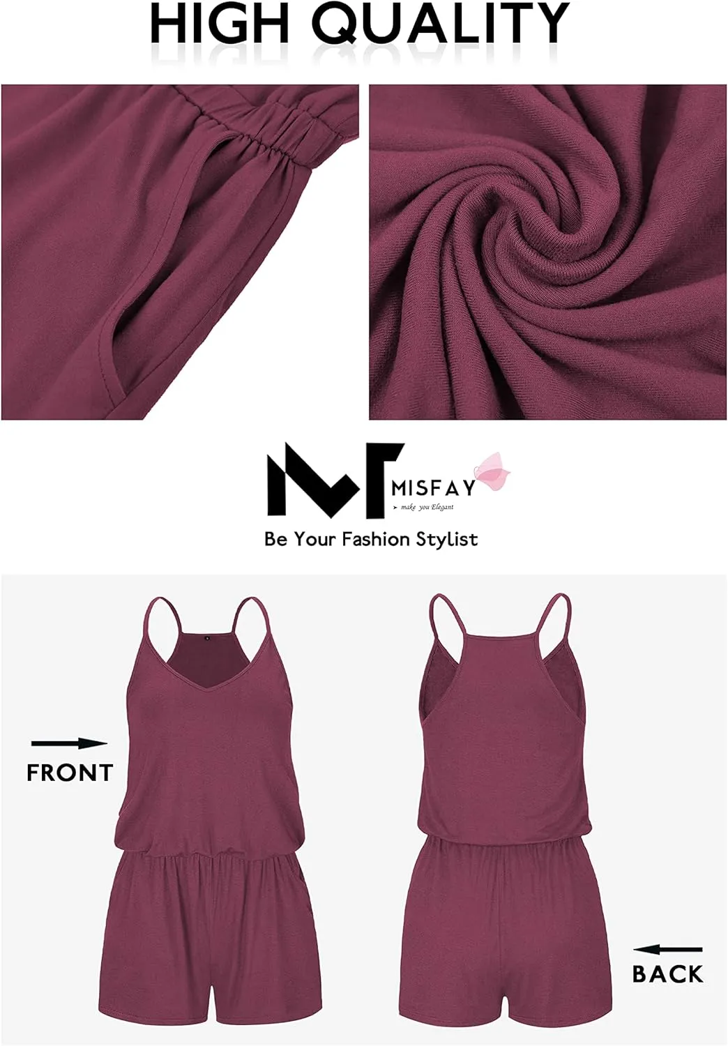 MISFAY Womens Summer Loose V Neck Spaghetti Strap Short Jumpsuit Rompers