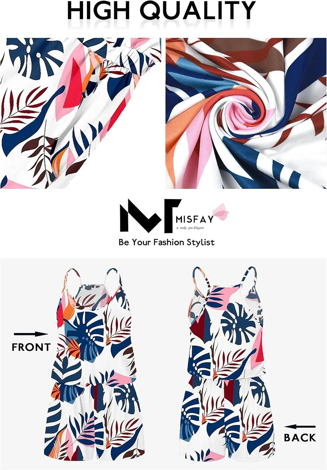 MISFAY Womens Summer Loose V Neck Spaghetti Strap Short Jumpsuit Rompers
