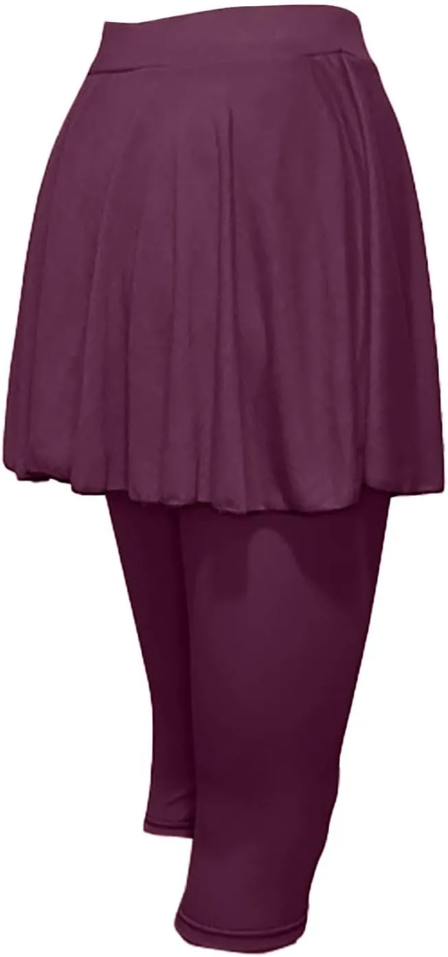 Miyaomn Women's Tennis Skirted Leggings Golf Sports Capris with Attach Skirt Pleated Athletic Yoga Skorts Pickleball Clothing