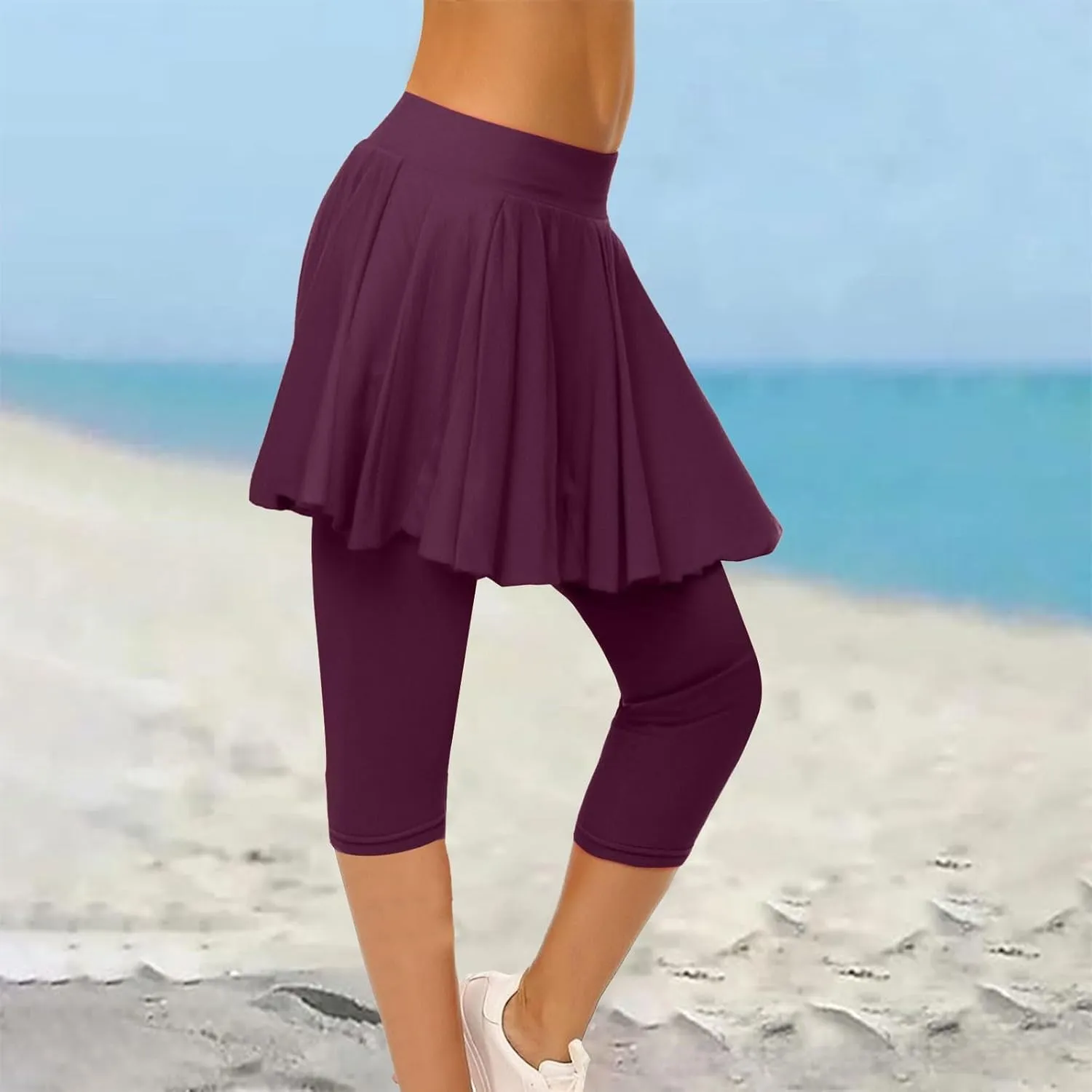 Miyaomn Women's Tennis Skirted Leggings Golf Sports Capris with Attach Skirt Pleated Athletic Yoga Skorts Pickleball Clothing