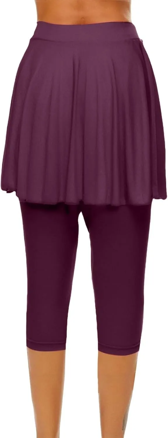 Miyaomn Women's Tennis Skirted Leggings Golf Sports Capris with Attach Skirt Pleated Athletic Yoga Skorts Pickleball Clothing