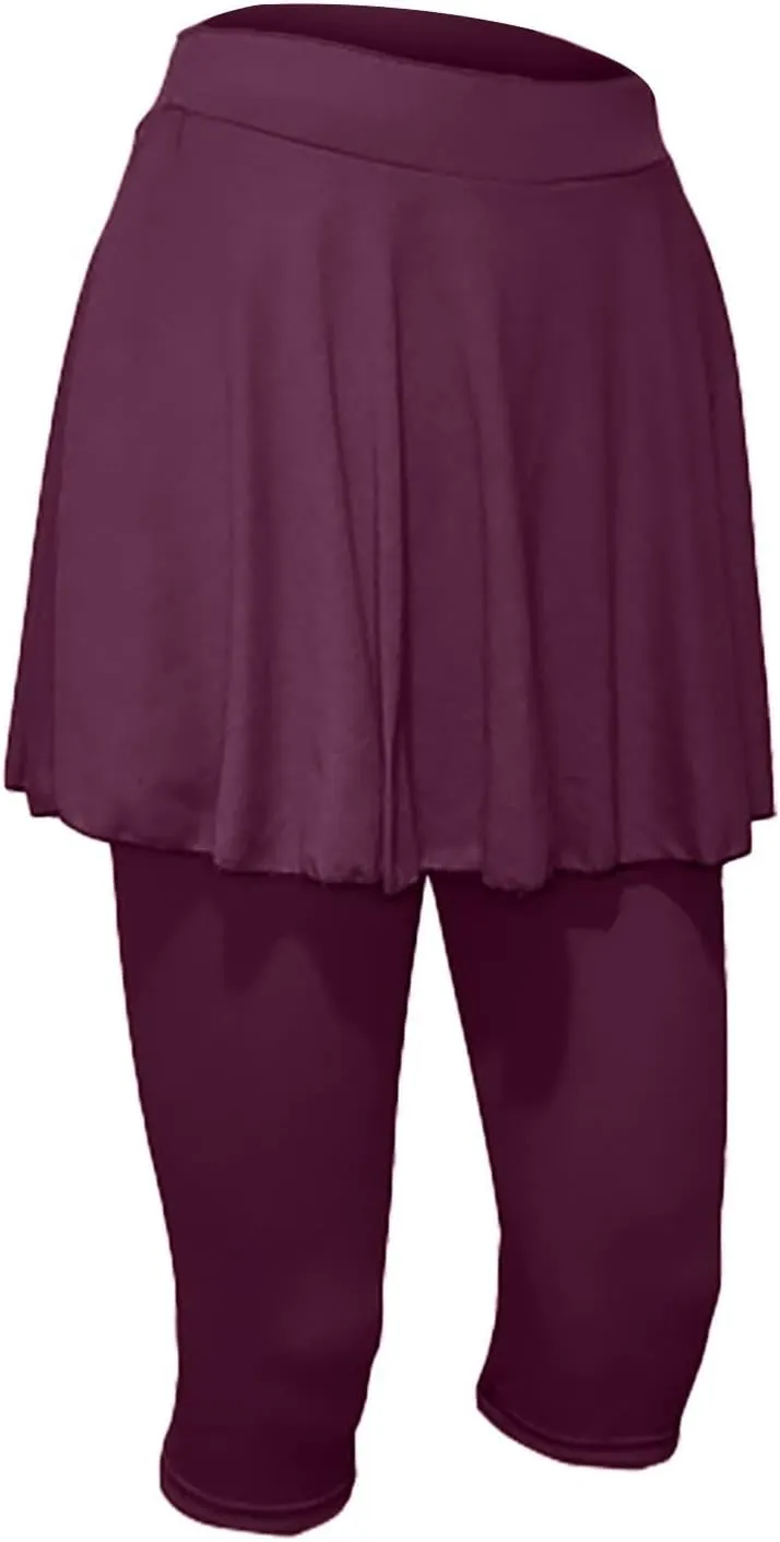 Miyaomn Women's Tennis Skirted Leggings Golf Sports Capris with Attach Skirt Pleated Athletic Yoga Skorts Pickleball Clothing