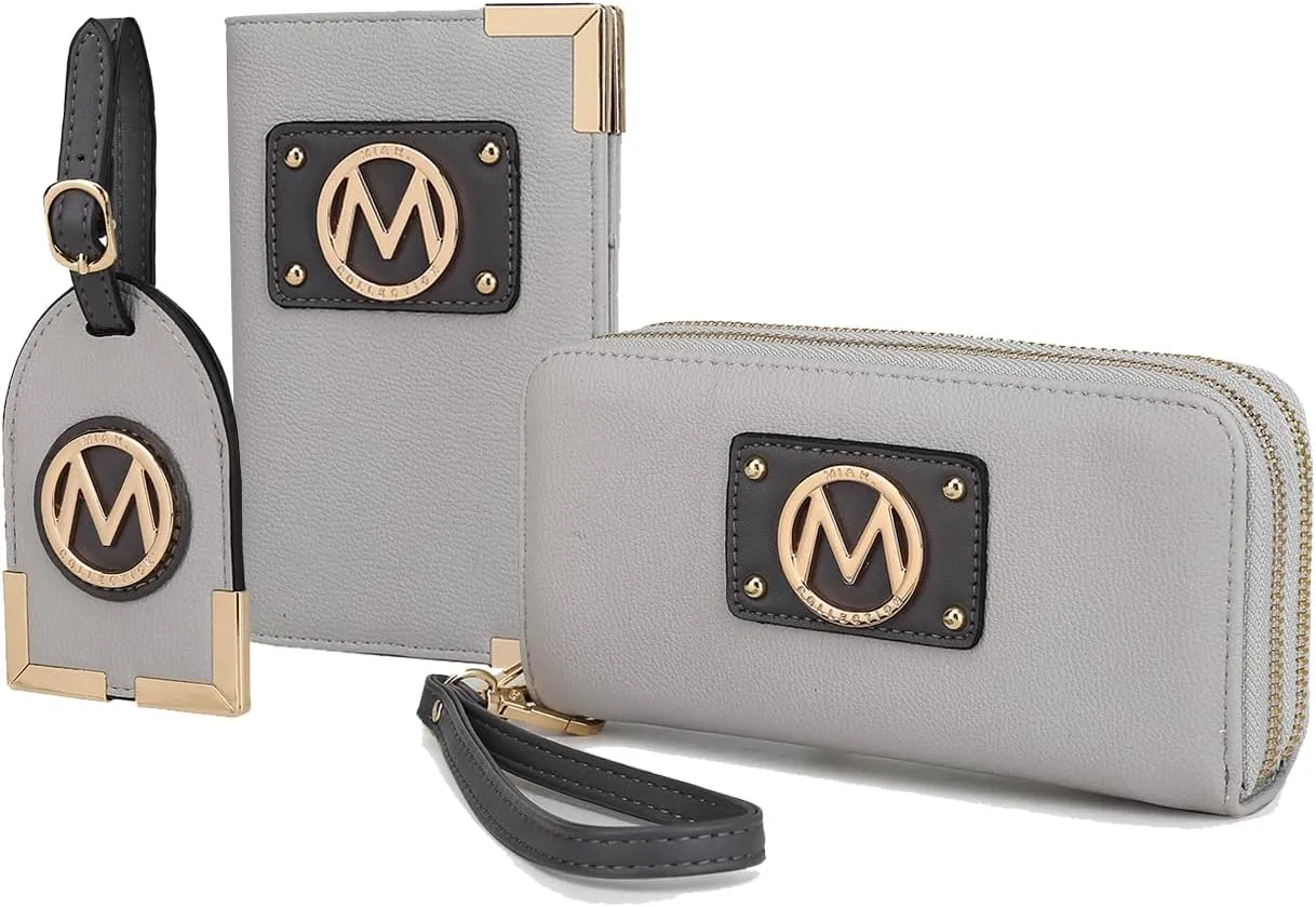 MKF Collection Women's Travel Gift 3 Piece Set - Wristlet Wallet -Passport Holder - Luggage Name Hang Tag by Mia K
