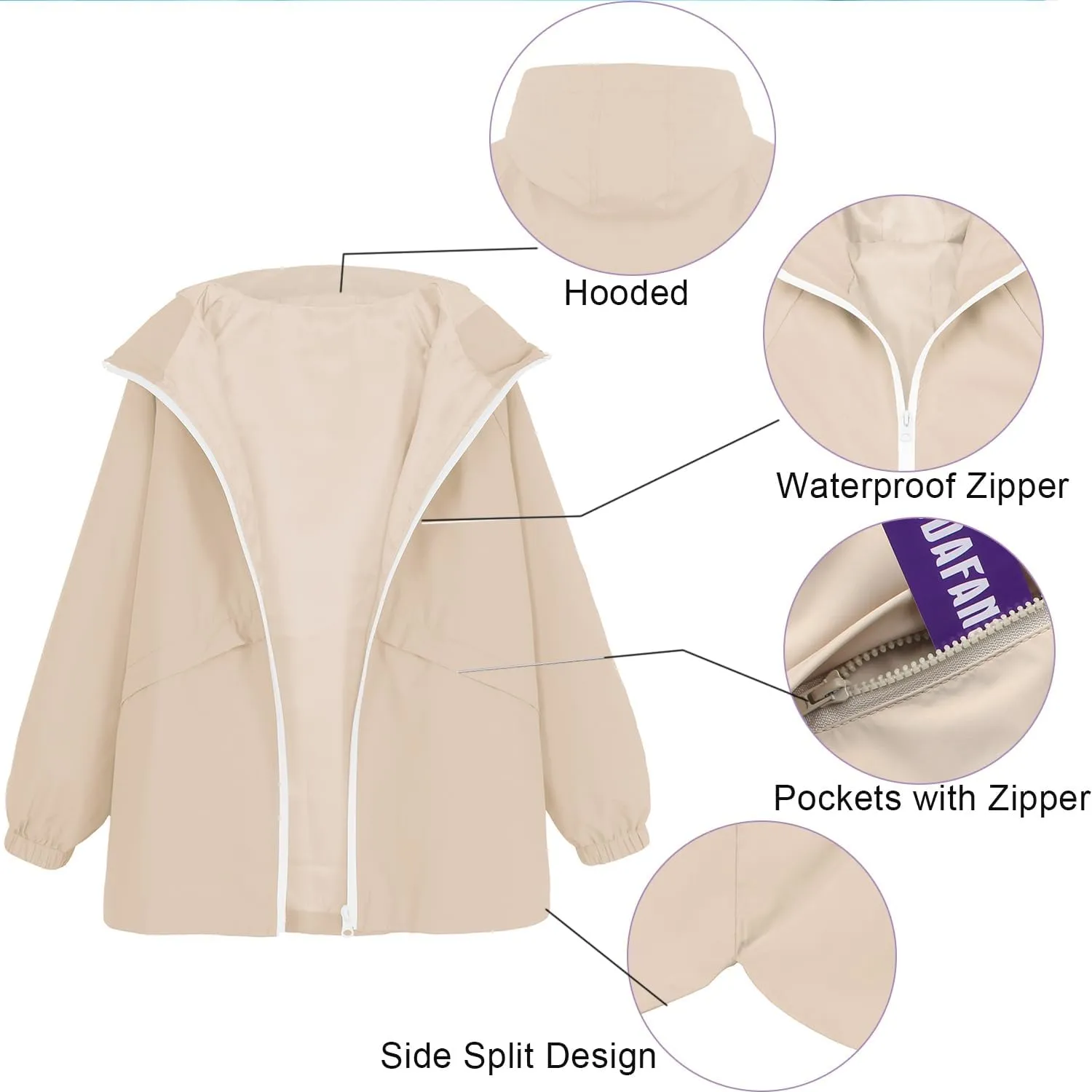 MODAFANS Boys Girls Rain Jacket Waterproof lined Hooded RainCoats Windbreaker