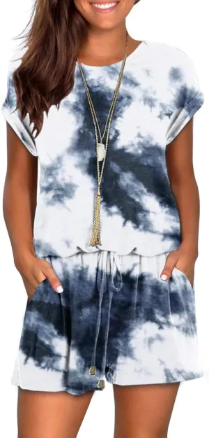 Mokayee Womens Summer Cute Front Tie Short Jumpsuits Rompers with Pockets