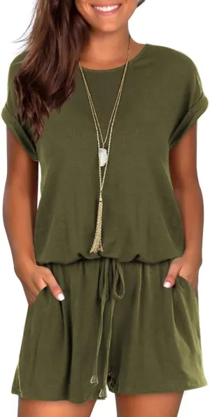 Mokayee Womens Summer Cute Front Tie Short Jumpsuits Rompers with Pockets
