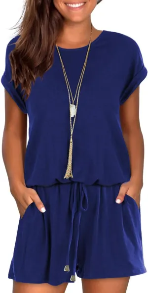 Mokayee Womens Summer Cute Front Tie Short Jumpsuits Rompers with Pockets