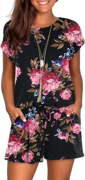 Mokayee Womens Summer Cute Front Tie Short Jumpsuits Rompers with Pockets