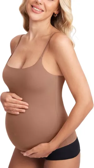 MOMANDA Inbarely Maternity Tank Top for Woman Square Neck Camisole with Built in Bra Sleeveless Pregnancy Basic Yoga Tops