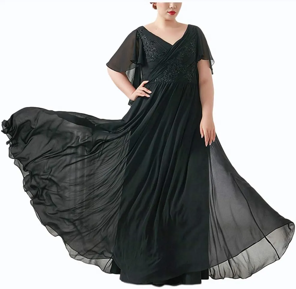 Monalia Women Lace Maternity Long Dresses Formal Plus Size Chiffon Evening Gowns