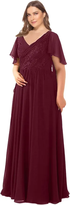 Monalia Women Lace Maternity Long Dresses Formal Plus Size Chiffon Evening Gowns