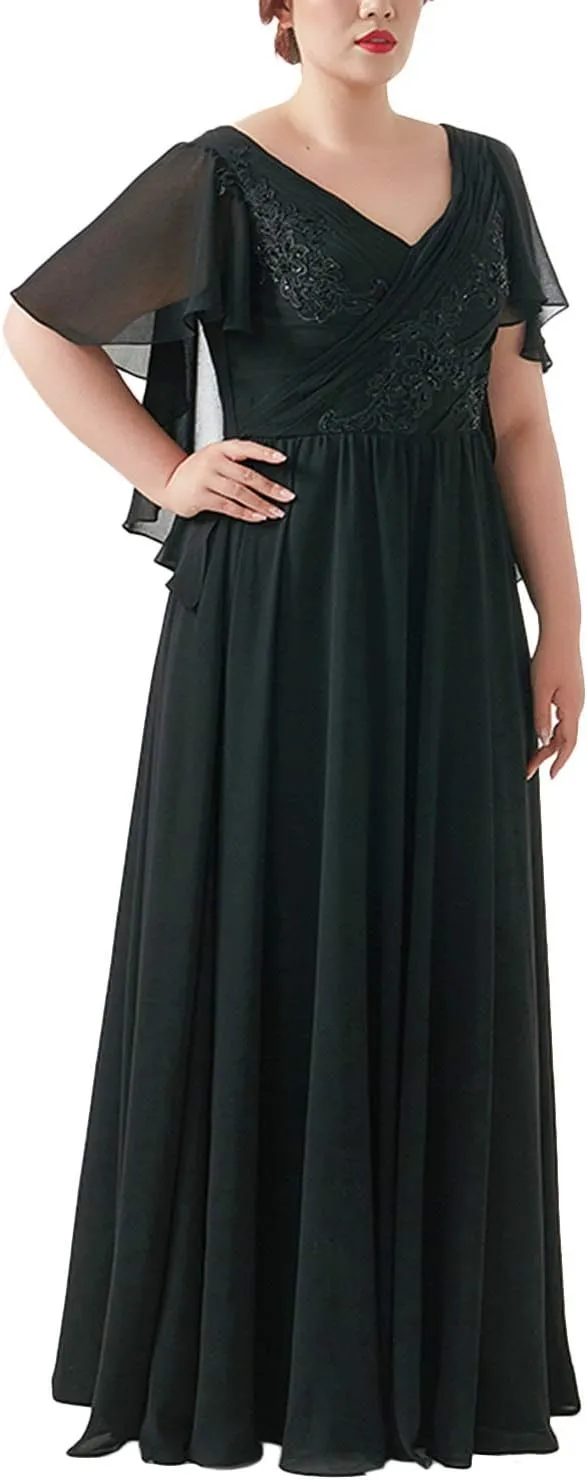 Monalia Women Lace Maternity Long Dresses Formal Plus Size Chiffon Evening Gowns