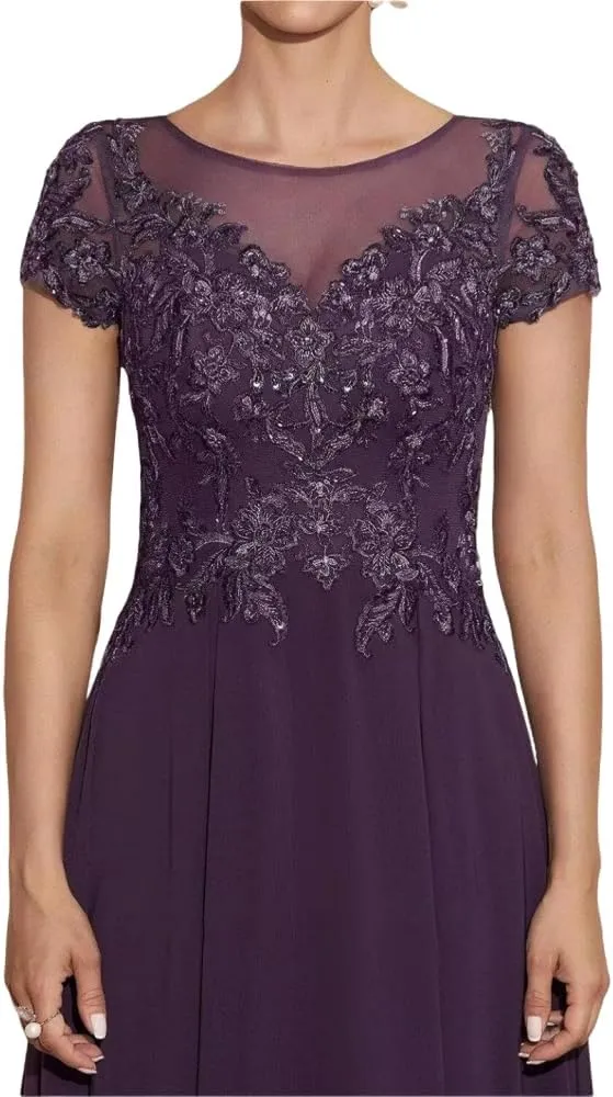 Mother of The Bride Dresses for Wedding Tea Length Cap Sleeves Formal Evening Party Prom Short Lace Gowns for Women