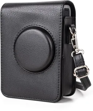 MUZIRI KINOKOO Case Compatible for Instax Mini EVO Camera - PU Leather in Lychee Texture Vertical Style Case for Instax Mini EVO with Adjustable Shoulder Strap - Black
