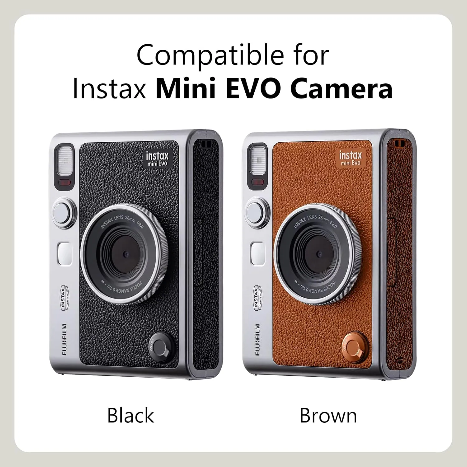 MUZIRI KINOKOO Case Compatible for Instax Mini EVO Camera - PU Leather in Lychee Texture Vertical Style Case for Instax Mini EVO with Adjustable Shoulder Strap - Black