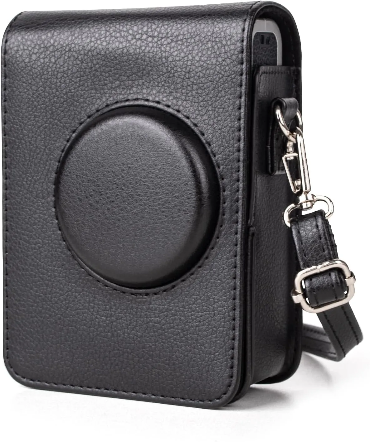 MUZIRI KINOKOO Case Compatible for Instax Mini EVO Camera - PU Leather in Lychee Texture Vertical Style Case for Instax Mini EVO with Adjustable Shoulder Strap - Black
