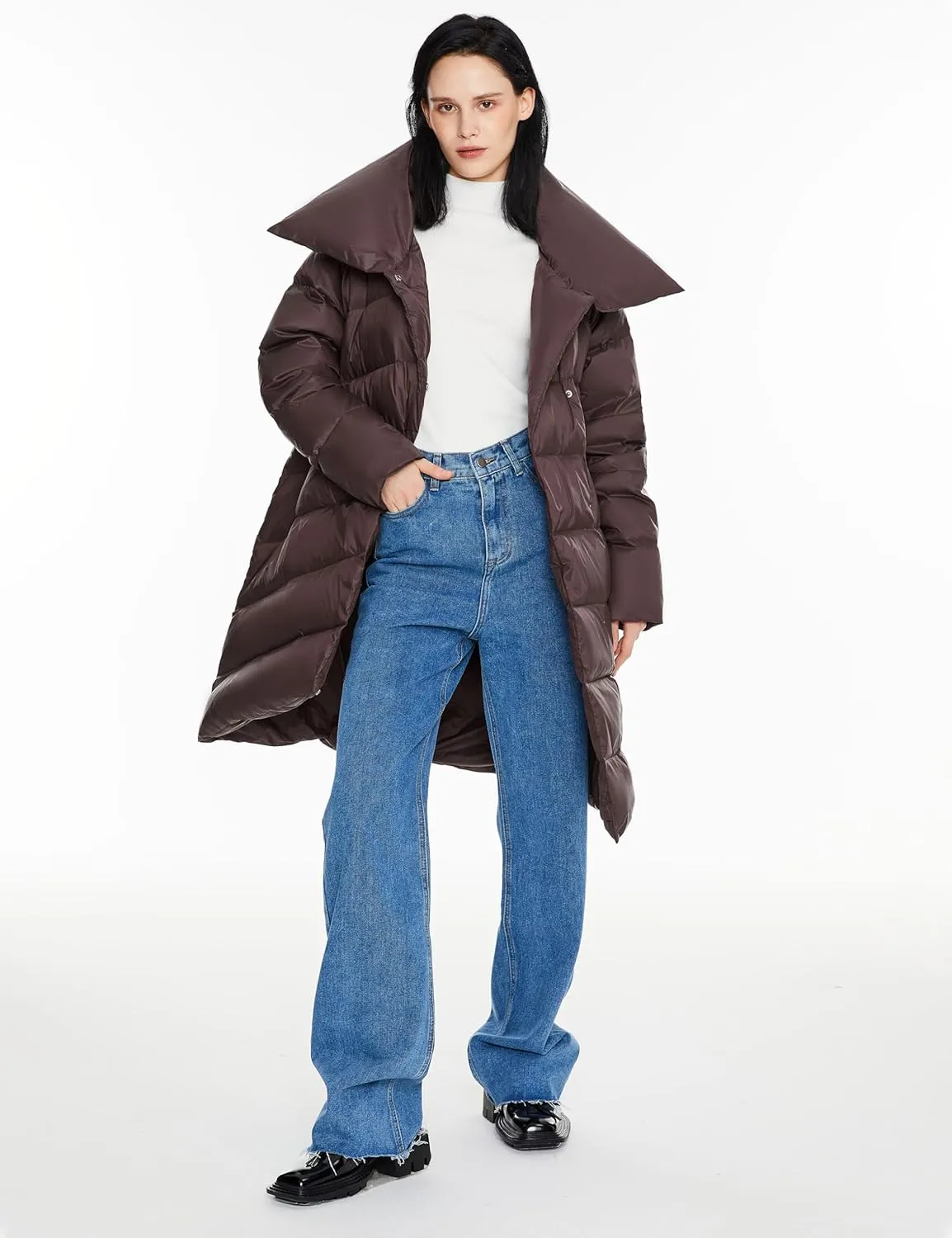 Orolay Women's Winter Puffer Jacket - Oversized Collar Down Coat Irregular Hem Overcoat with Pockets