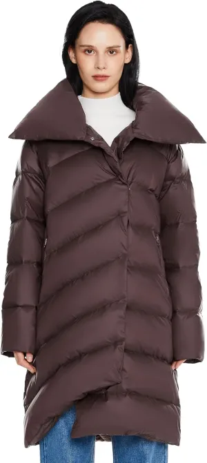 Orolay Women's Winter Puffer Jacket - Oversized Collar Down Coat Irregular Hem Overcoat with Pockets