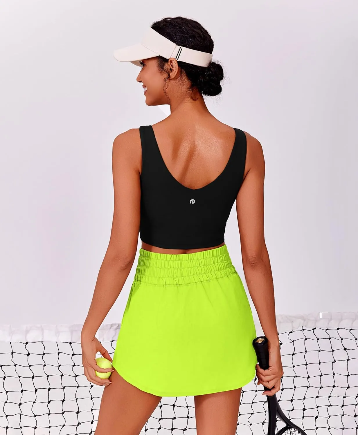PINSPARK Golf Skirts for Women High Elastic Waisted Athletic Skort 2 Pockets Curved Hem Tennis Skirt for Pickleball Workout