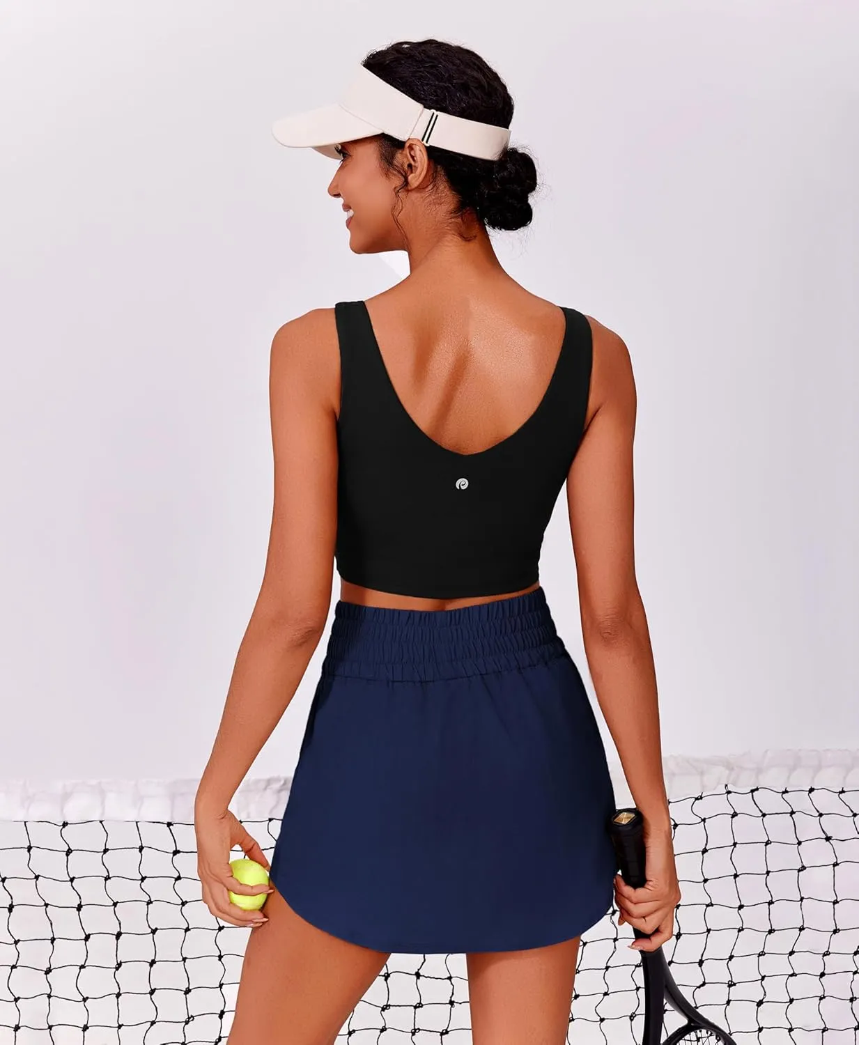 PINSPARK Golf Skirts for Women High Elastic Waisted Athletic Skort 2 Pockets Curved Hem Tennis Skirt for Pickleball Workout