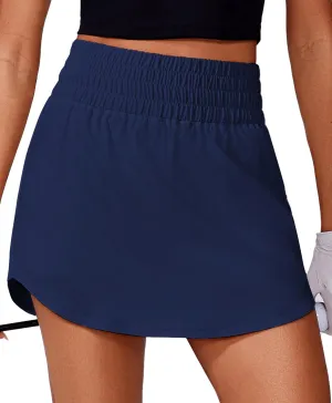 PINSPARK Golf Skirts for Women High Elastic Waisted Athletic Skort 2 Pockets Curved Hem Tennis Skirt for Pickleball Workout