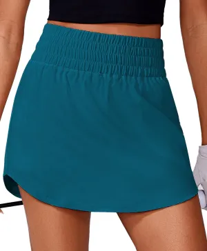 PINSPARK Golf Skirts for Women High Elastic Waisted Athletic Skort 2 Pockets Curved Hem Tennis Skirt for Pickleball Workout