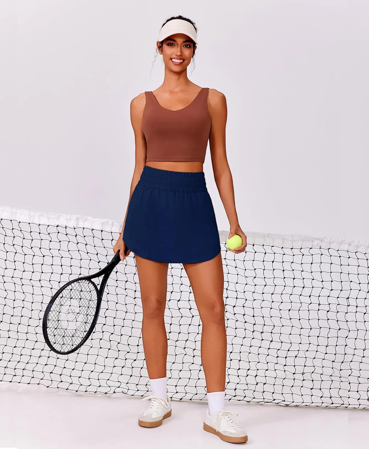 PINSPARK Golf Skirts for Women High Elastic Waisted Athletic Skort 2 Pockets Curved Hem Tennis Skirt for Pickleball Workout